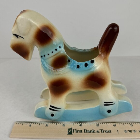 Vintage Ceramic Schnauzer Terrier Dog Planter Small Rocking Blue 7 inches - Picture 10 of 11